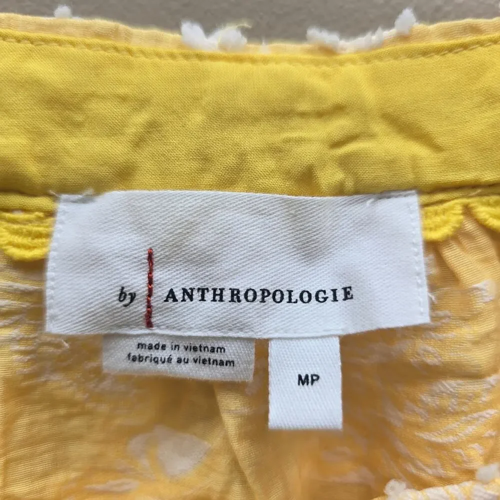 Anthropologie Yvonne Puff Sleeve Button Front Blouse Top Bohemian Yellow SZ MP